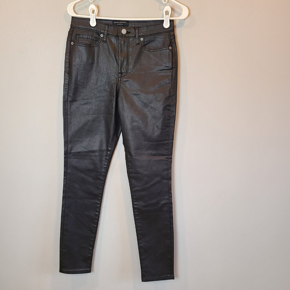 Banana Republic Jeans High Rise Skinny Womens 27 Coated Shiny Black - Picture 10 of 10